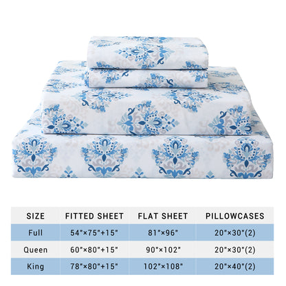 Blue Floral Bedding 4-PC Bedding Set