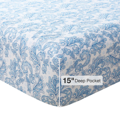 Blue Floral Brushed Bedding Set