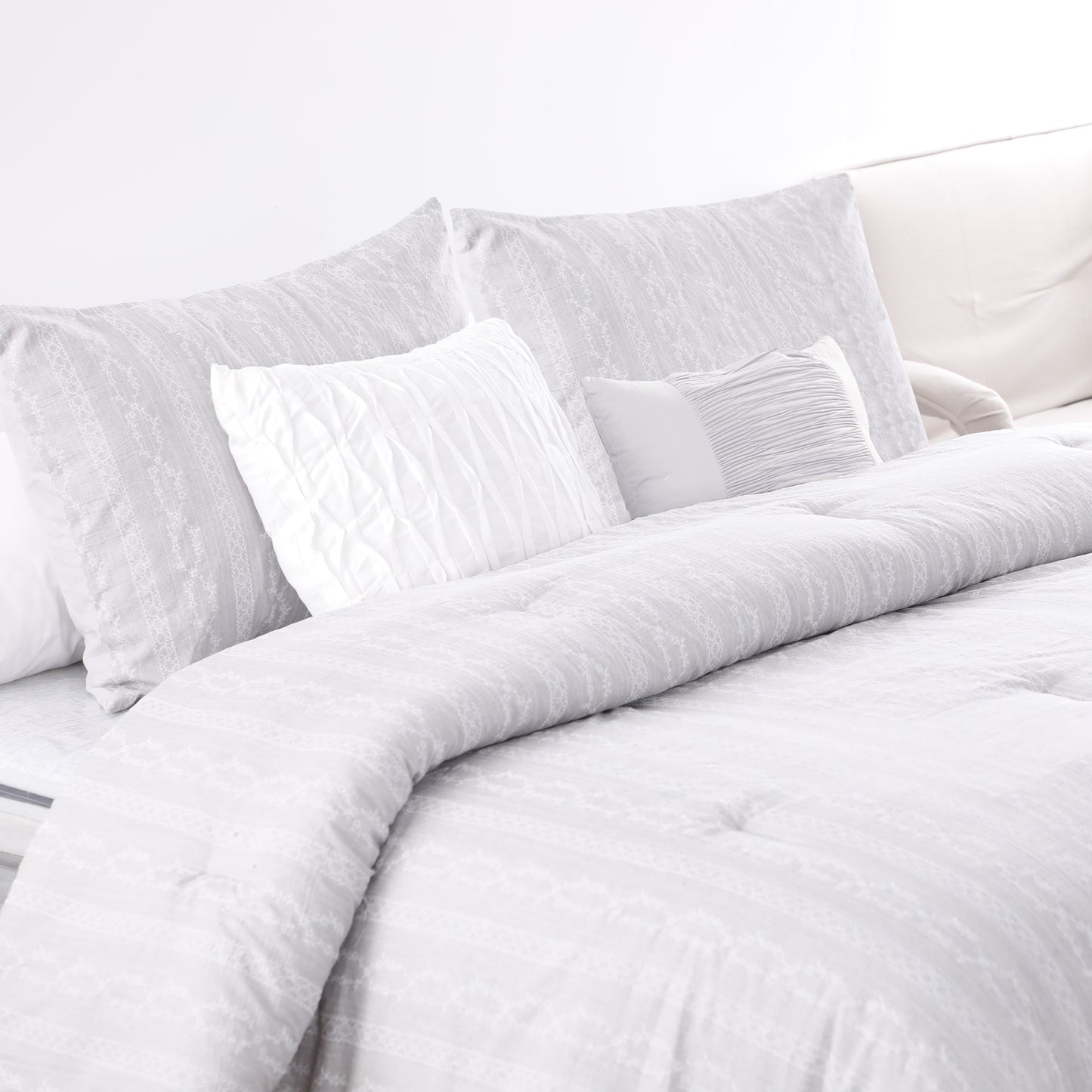 Light Gray Lace Print Comforter Sets