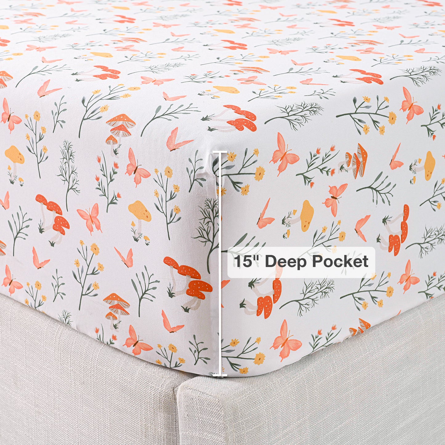 Spring Plant-Print Fitted Bed Sheet Set