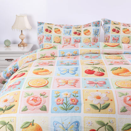 Colorful Fruit & Flower Print Comforter Set