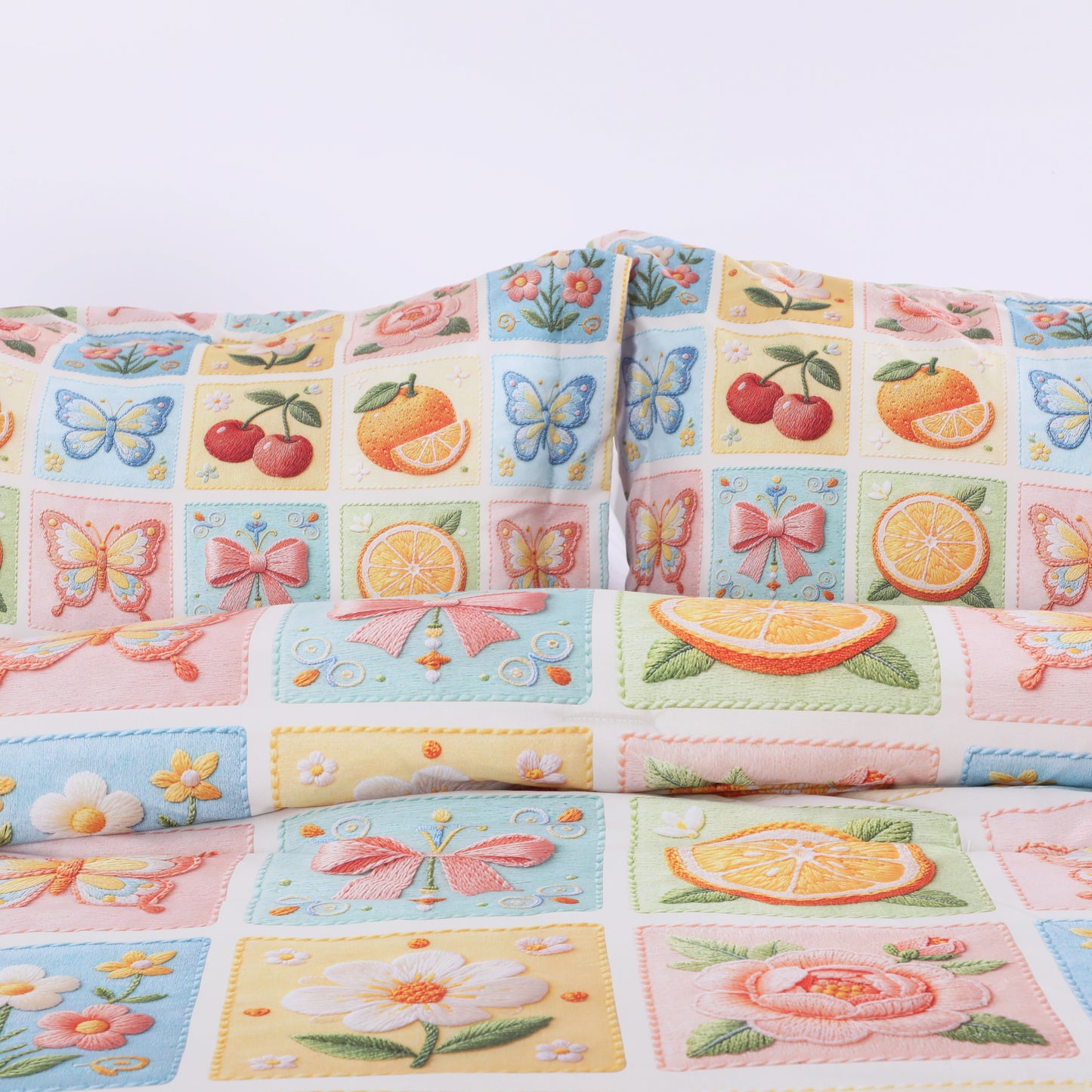 Colorful Fruit & Flower Print Comforter Set