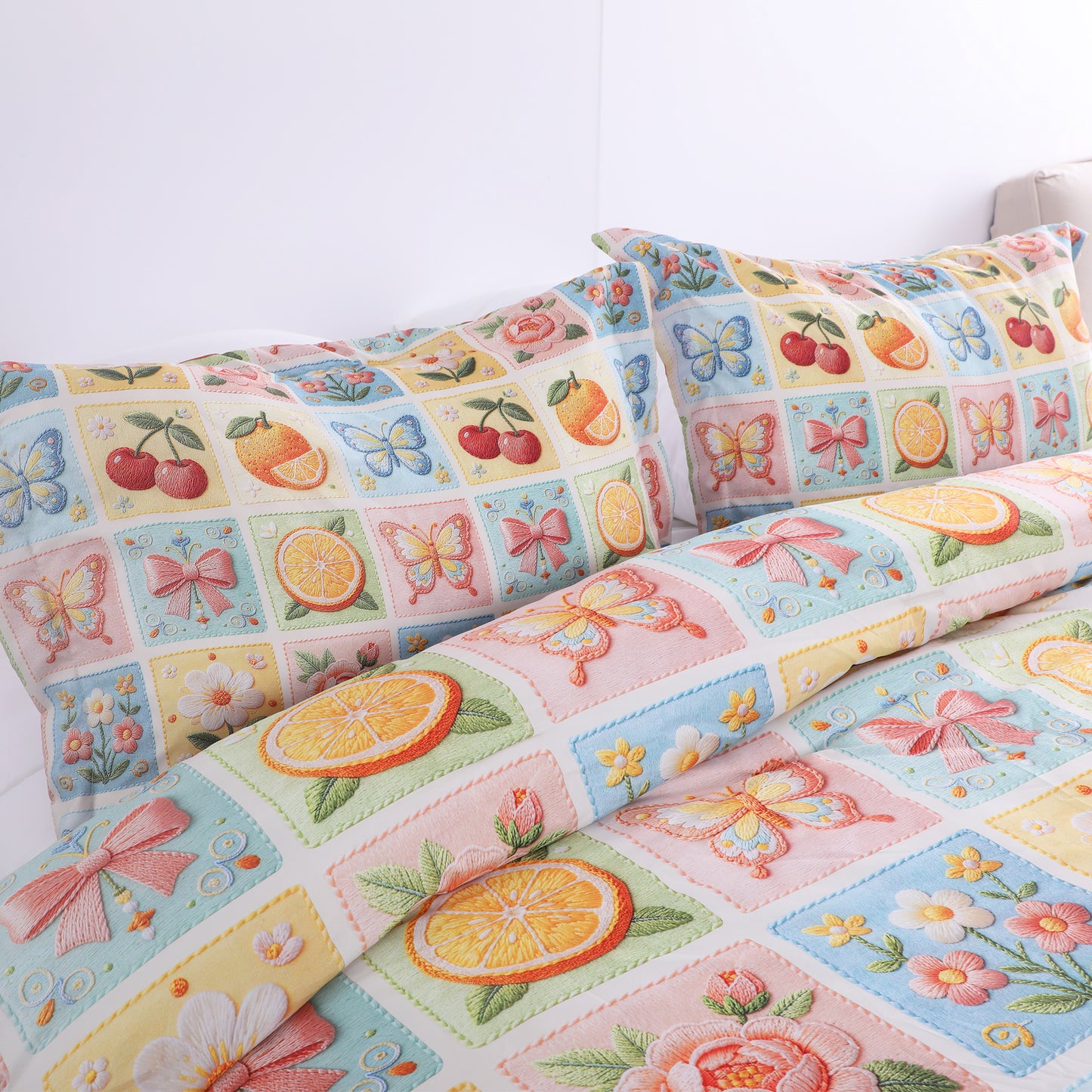 Colorful Fruit & Flower Print Comforter Set