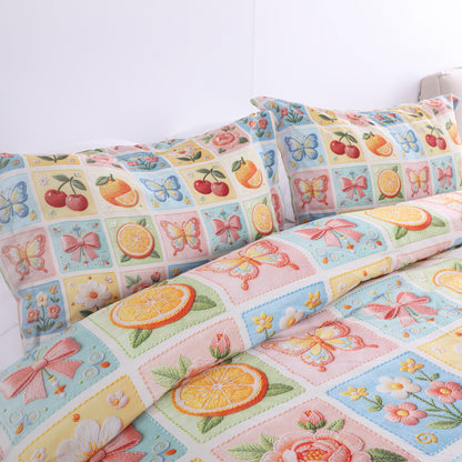 Colorful Fruit & Flower Print Comforter Set