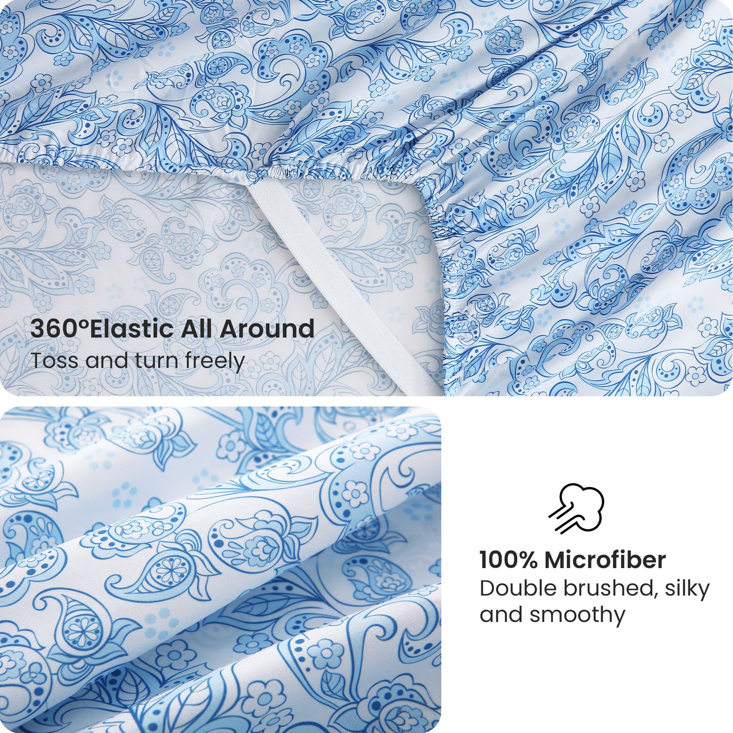 Blue Floral Brushed Bedding Set