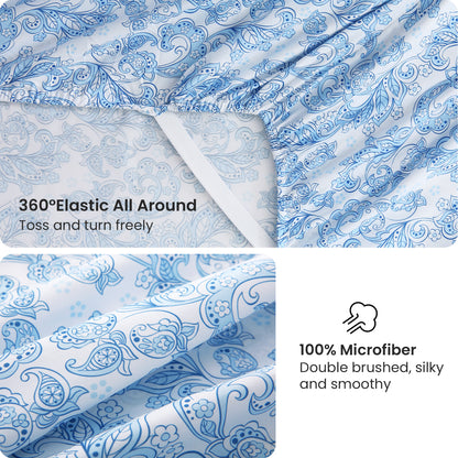 Blue Floral Brushed Bedding Set