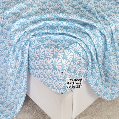 Wholesale Blue Floral 4Pc Bed Sheets Set