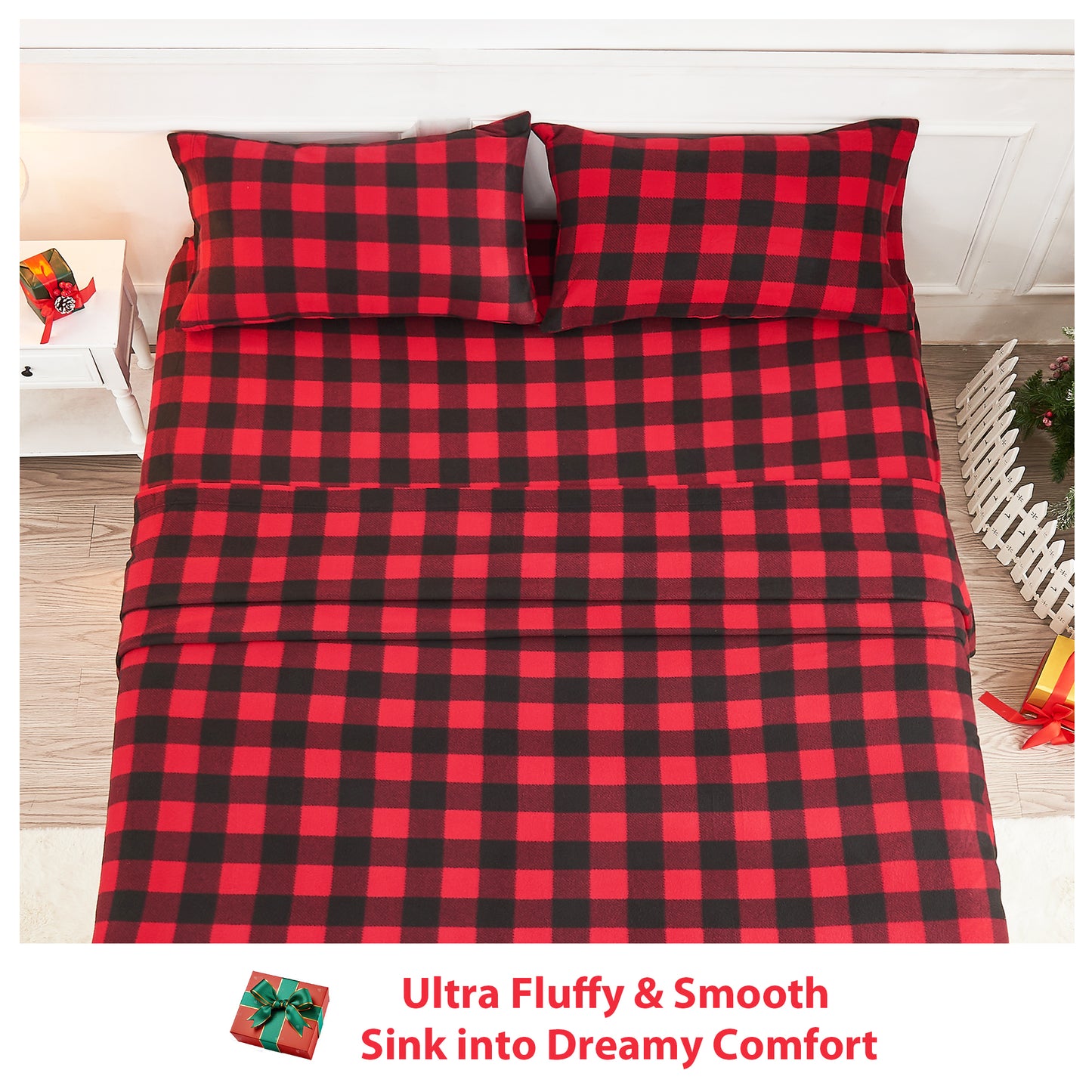 Wholesale 4pc  Plaid Printed Double-faced Fleece Bedding Set