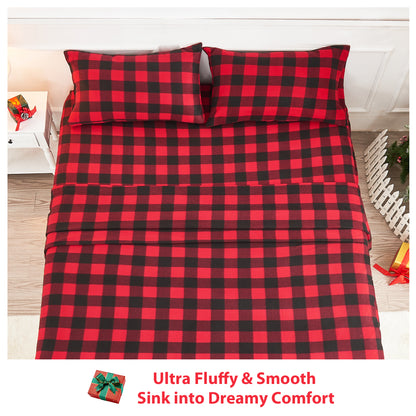 Wholesale 4pc  Plaid Printed Double-faced Fleece Bedding Set