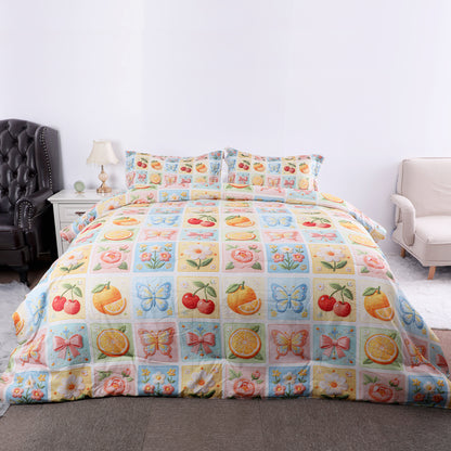 Colorful Fruit & Flower Print Comforter Set