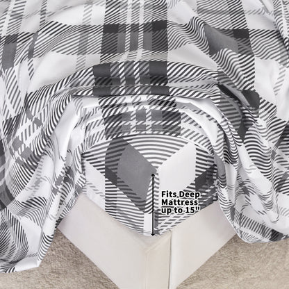 Wholesale Plaid Printed 4Pc Bed Sheets Set