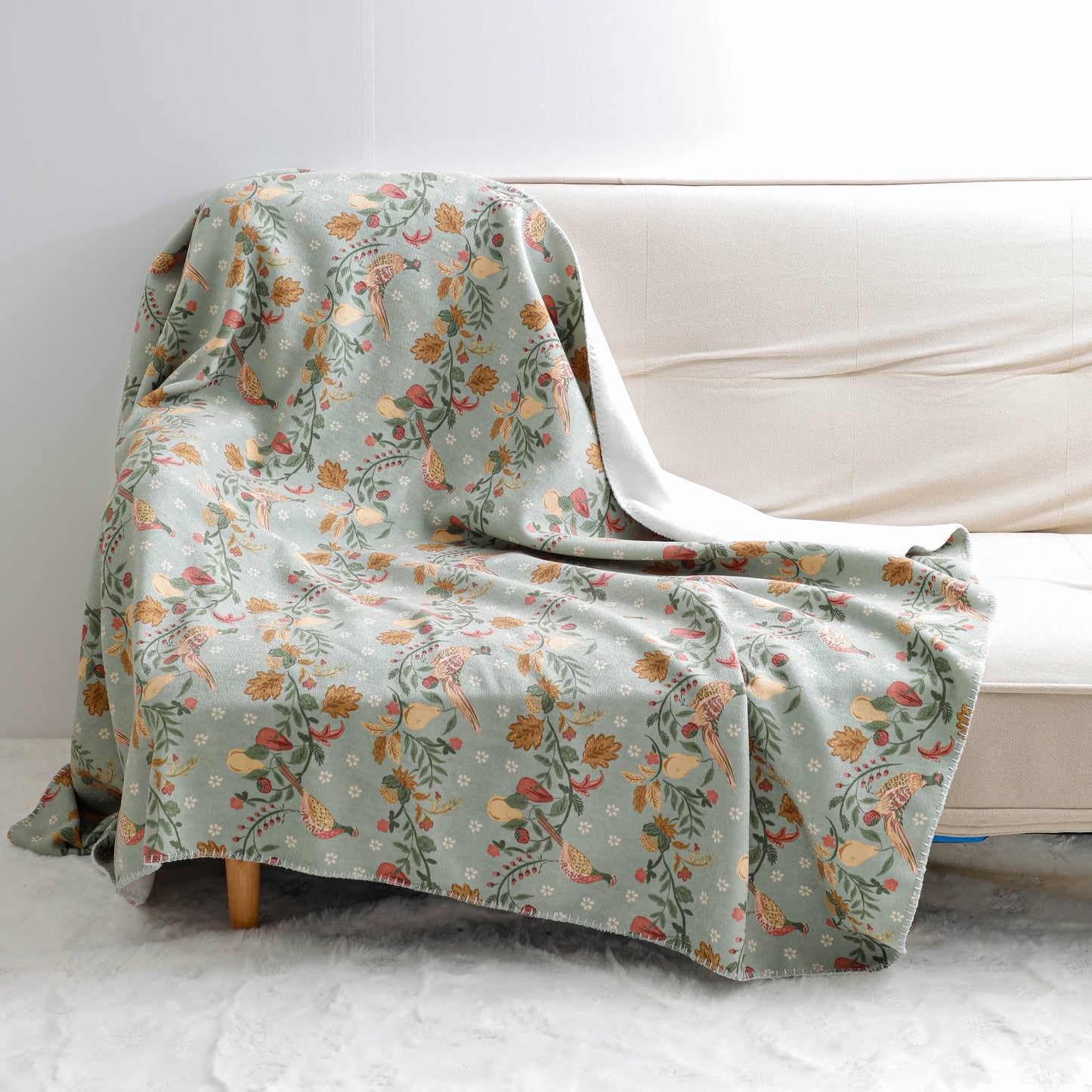 Bird&Flower Chenille Flannel Blanket