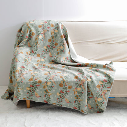 Bird&Flower Chenille Flannel Blanket