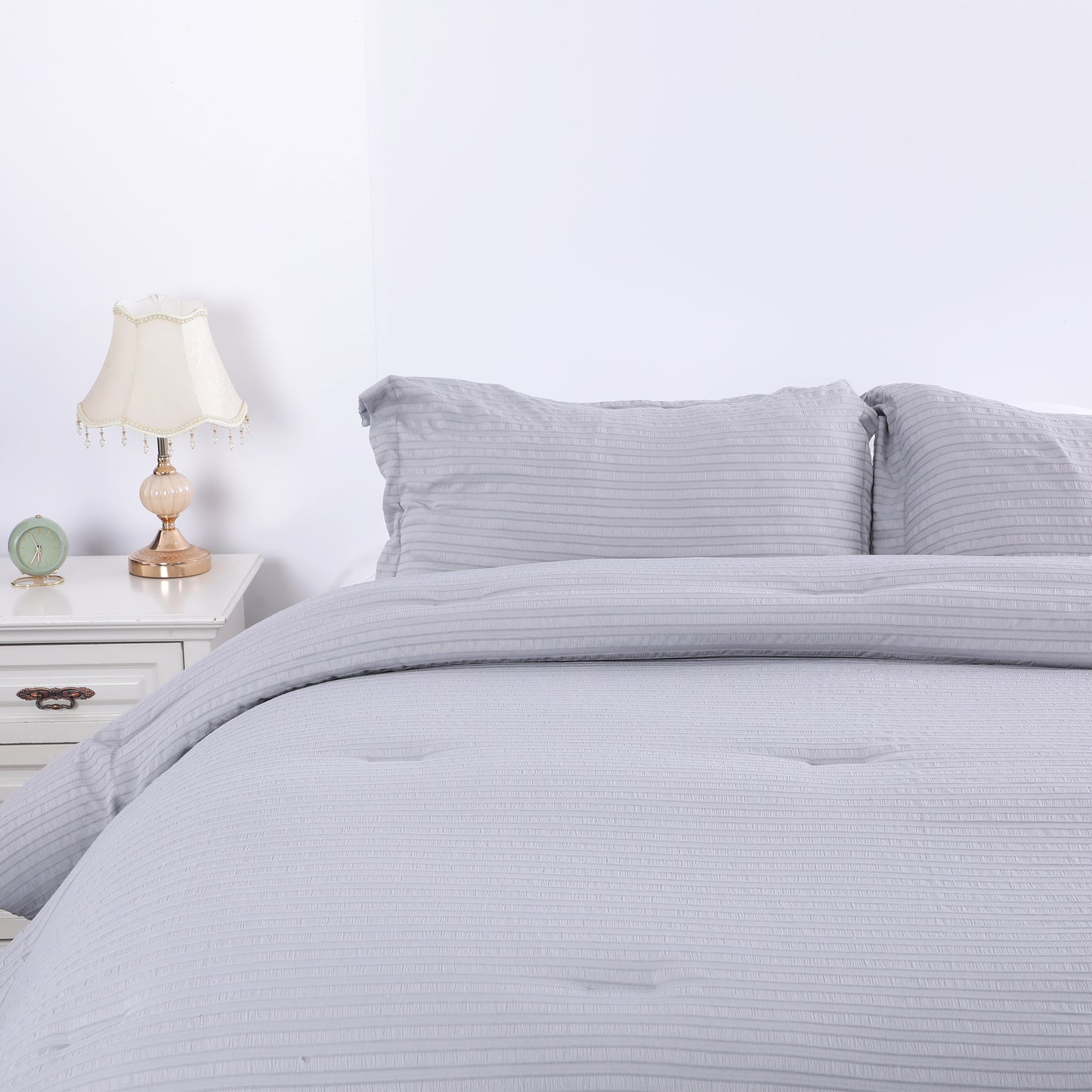 Soft Grey Bubble Gauze Comforter Set