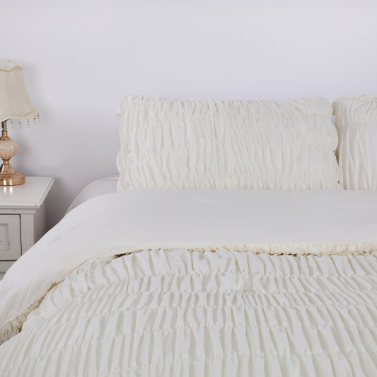 White Vertical Stripe Elastic Embroidered Comforter Set