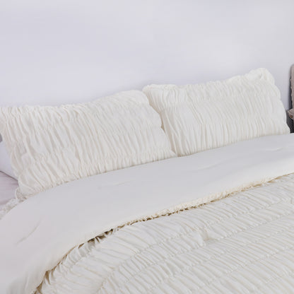 White Vertical Stripe Elastic Embroidered Comforter Set