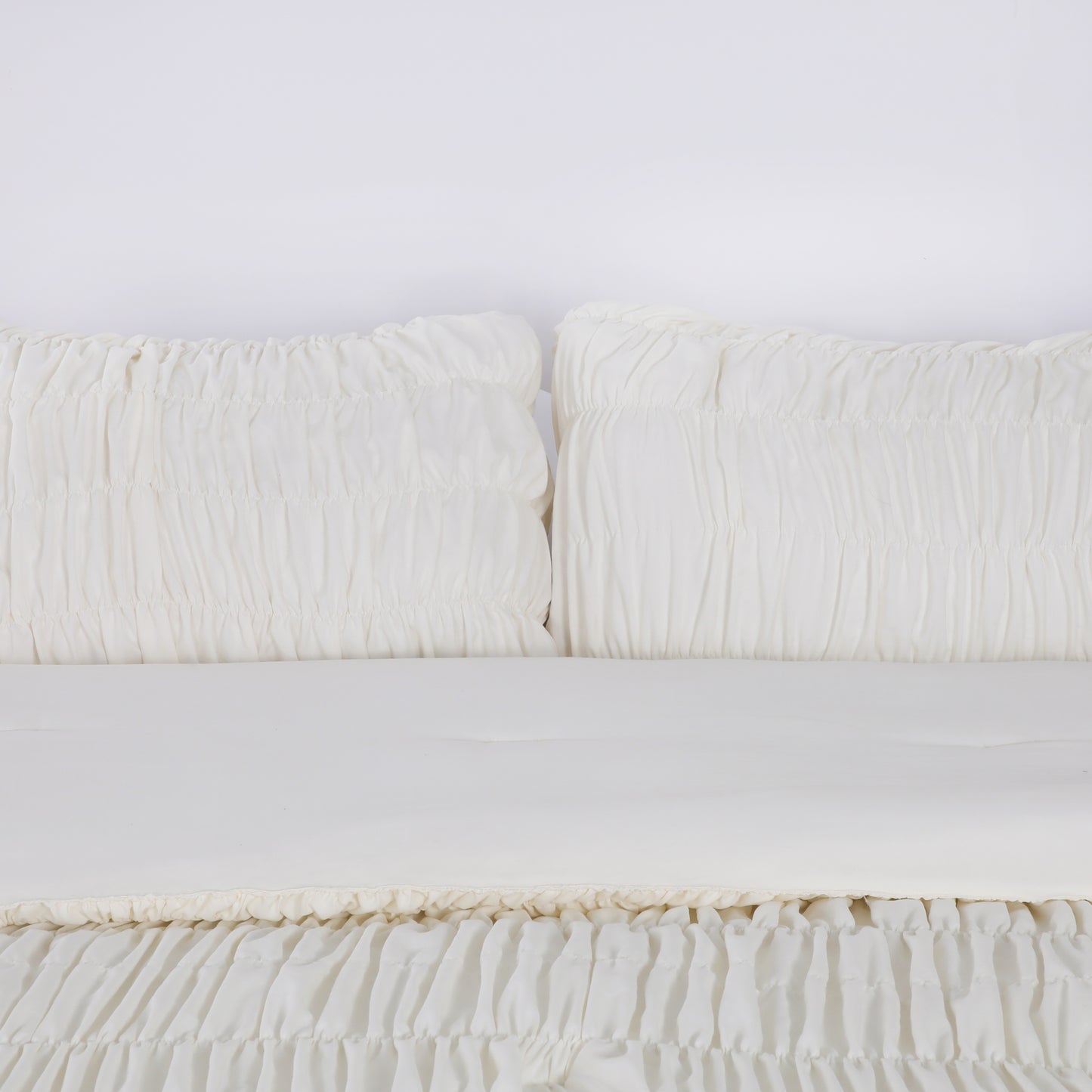White Vertical Stripe Elastic Embroidered Comforter Set
