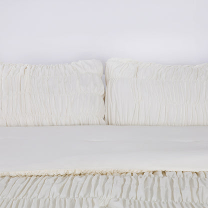 White Vertical Stripe Elastic Embroidered Comforter Set