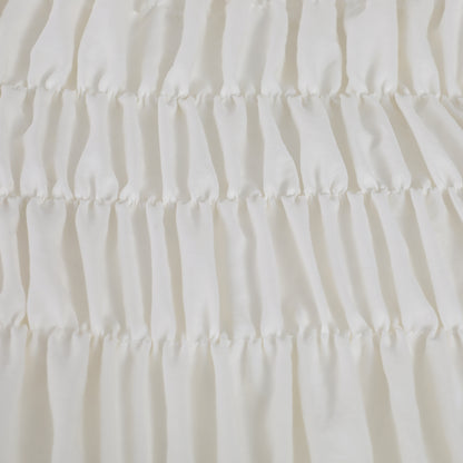 White Vertical Stripe Elastic Embroidered Comforter Set