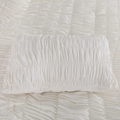 White Vertical Stripe Elastic Embroidered Comforter Set