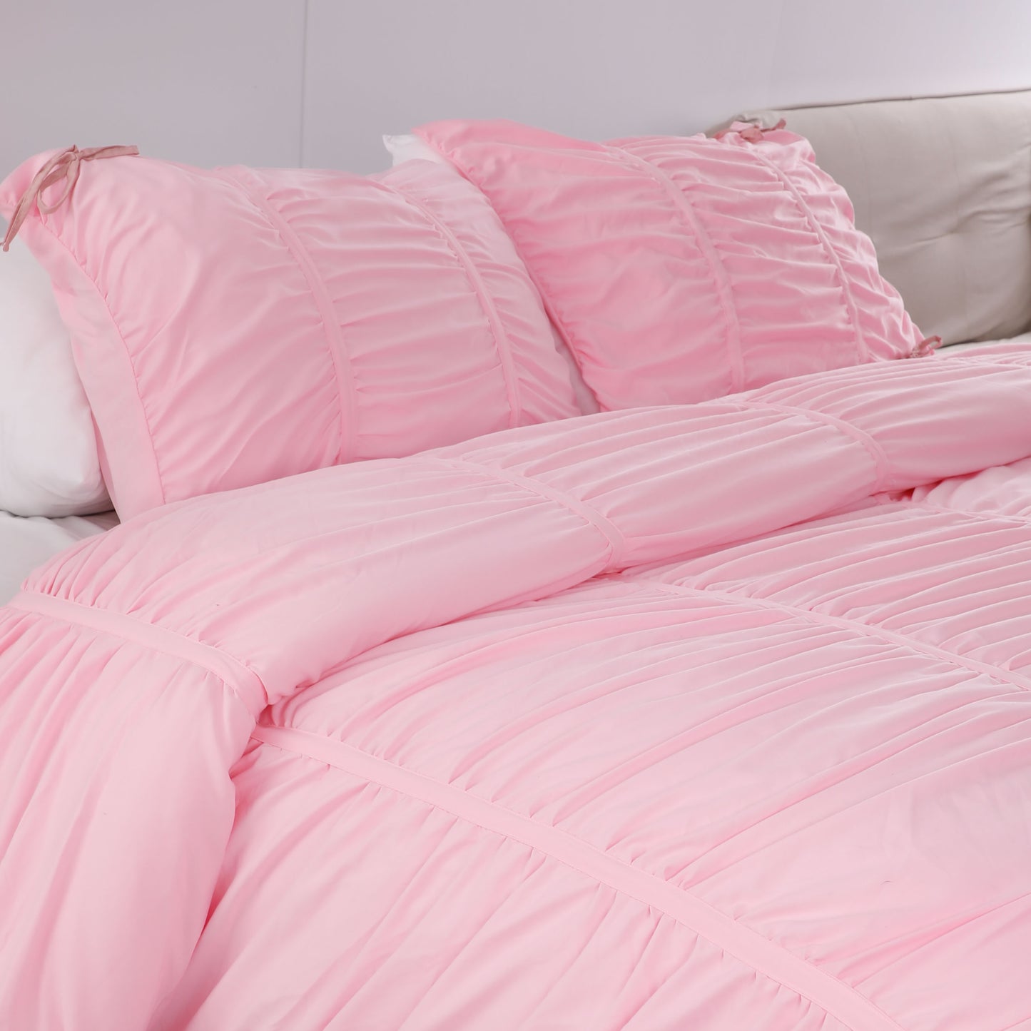 Pink Bow Three Piece Comforter Set