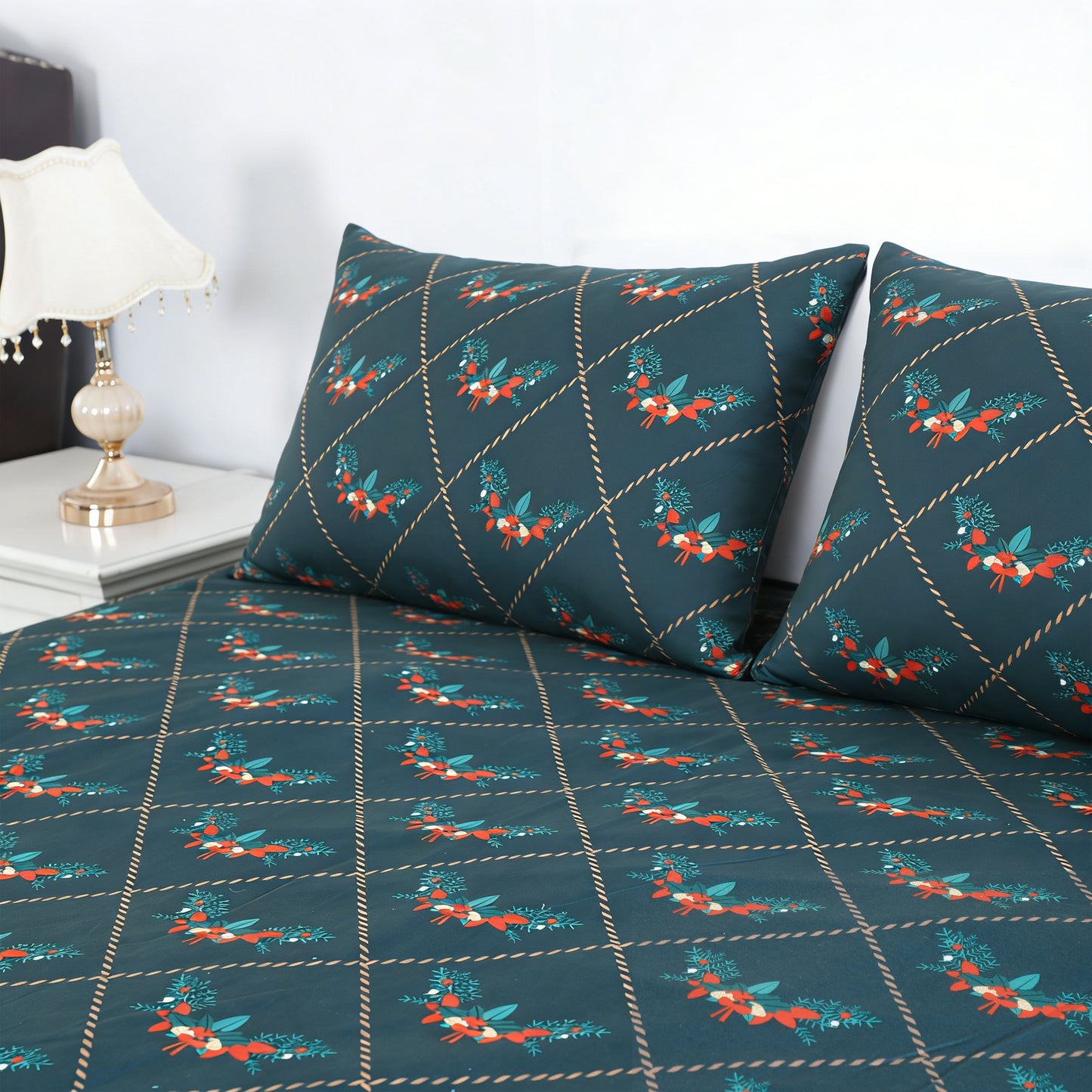 Wholesale Green Background Bow Print Bed Sheet Set