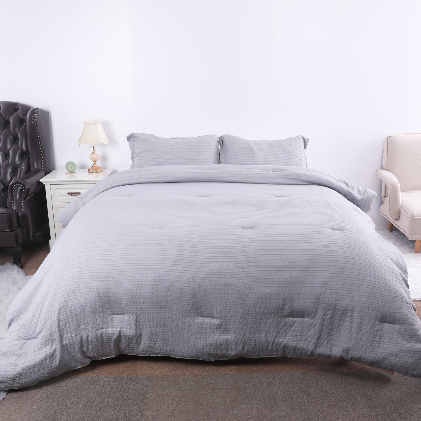 Soft Grey Bubble Gauze Comforter Set