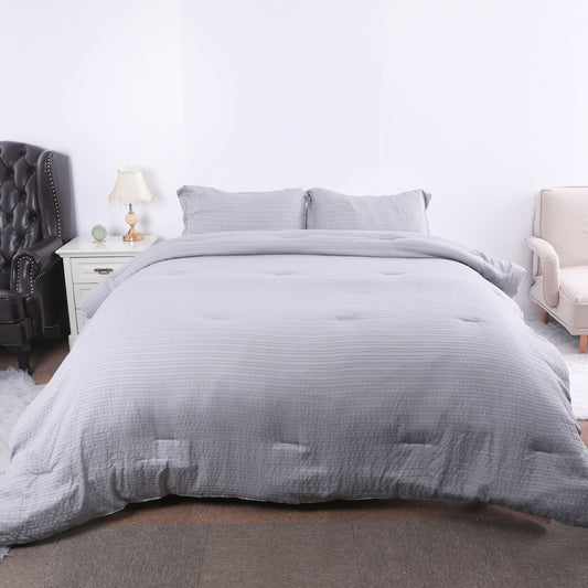 Soft Grey Bubble Gauze Comforter Set