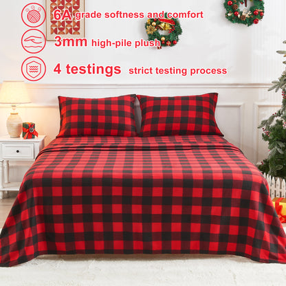 Wholesale 4pc  Plaid Printed Double-faced Fleece Bedding Set