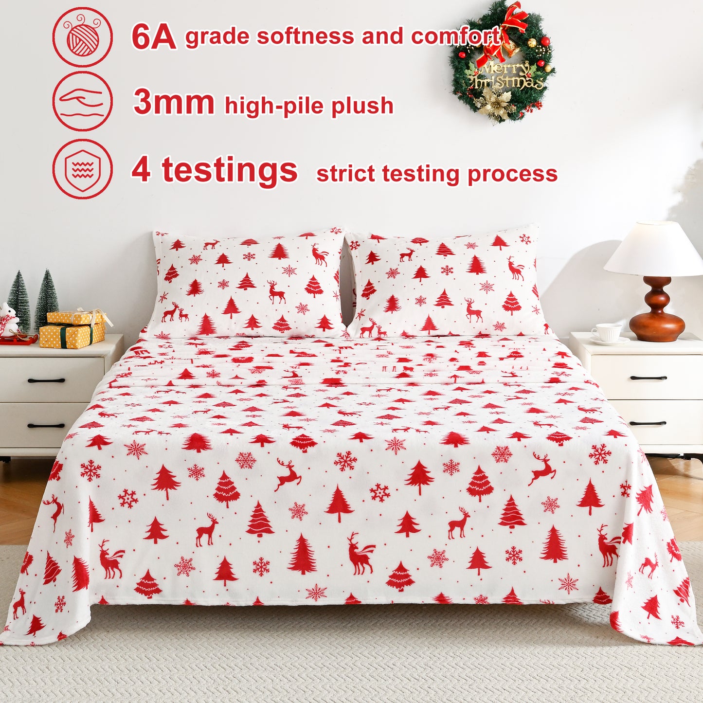 Wholesale  Christmas 4 PC Flannel Bed Sheet Set