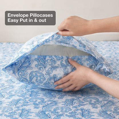 Blue Floral Brushed Bedding Set
