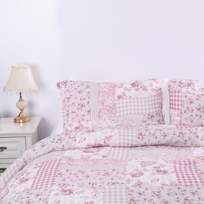 Pink Patchwork Floral Lace Comforter Set