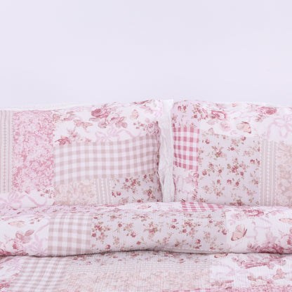 Pink Patchwork Floral Lace Comforter Set