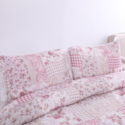 Pink Patchwork Floral Lace Comforter Set