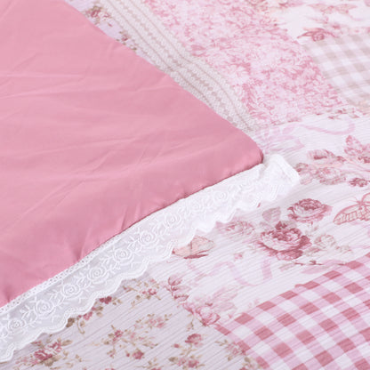 Pink Patchwork Floral Lace Comforter Set