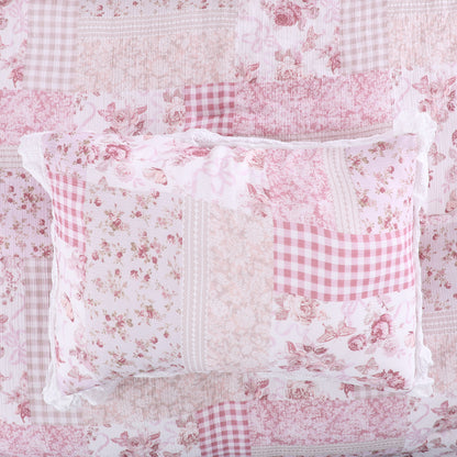 Pink Patchwork Floral Lace Comforter Set
