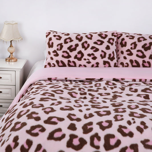 Pink Love Heart Plush Rabbit Fur Comforter Set