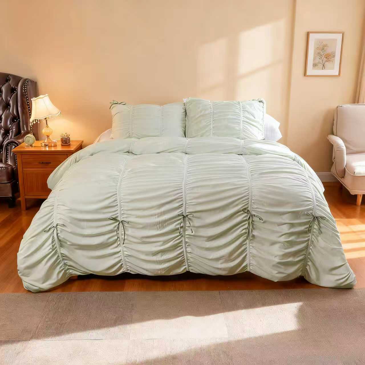 Green Bow Three piece Comforter Set