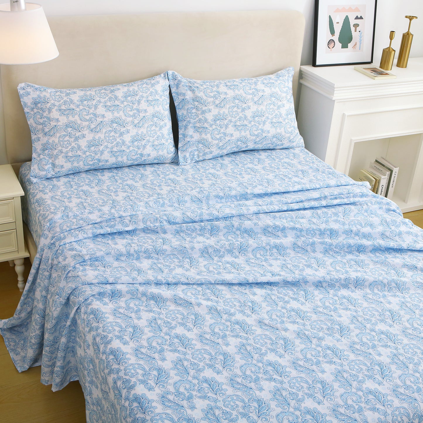 Blue Floral Brushed Bedding Set