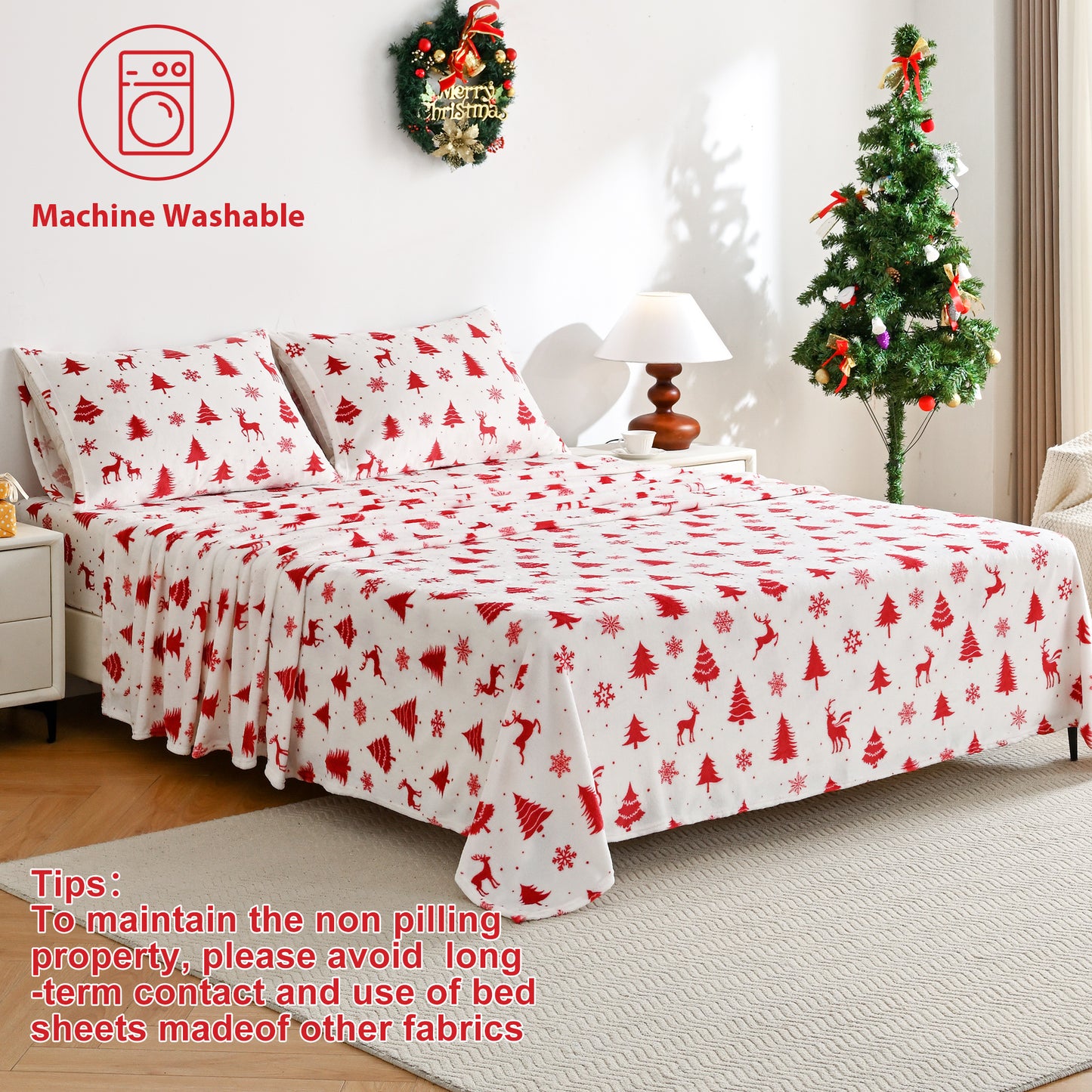 Wholesale  Christmas 4 PC Flannel Bed Sheet Set