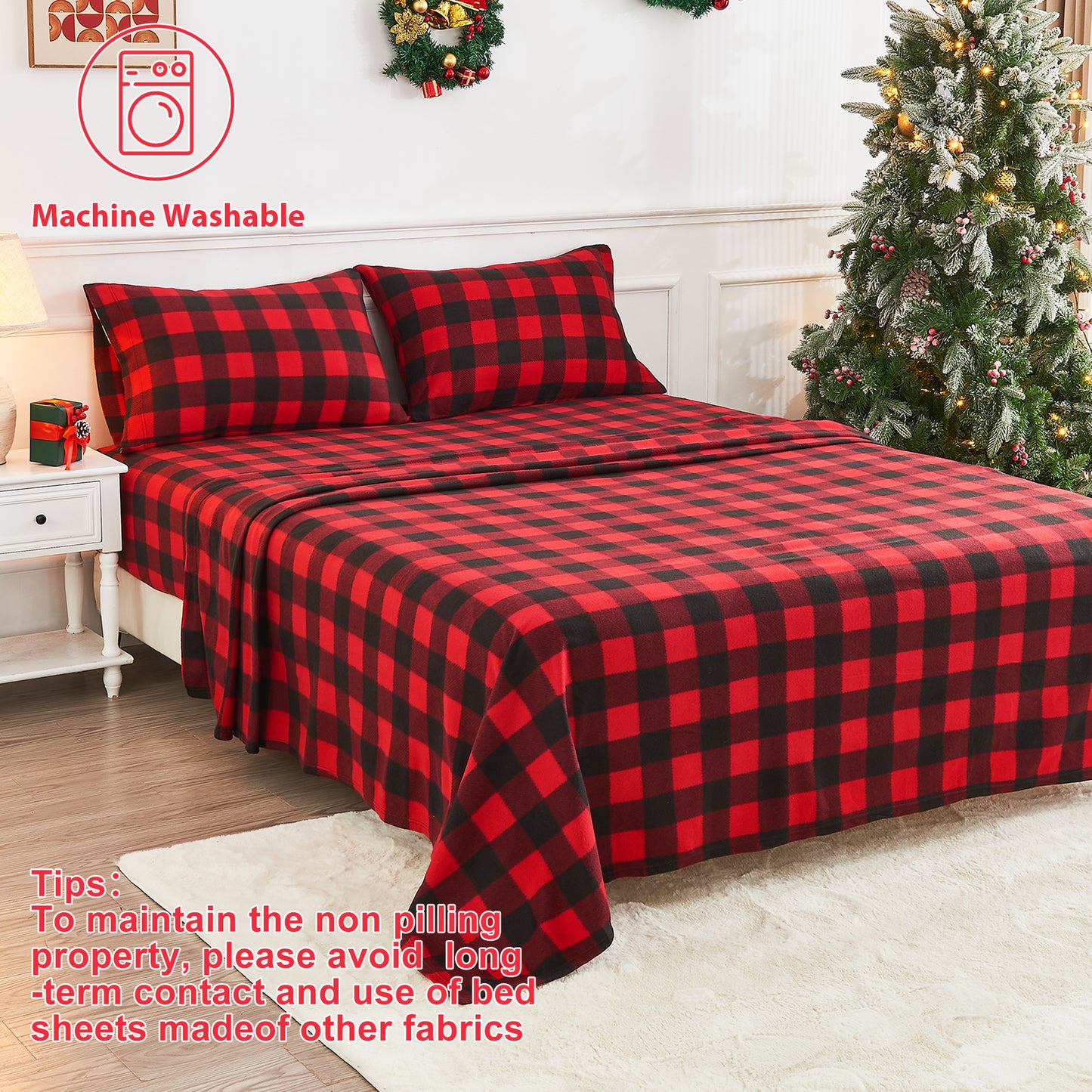 Wholesale 4pc  Plaid Printed Double-faced Fleece Bedding Set