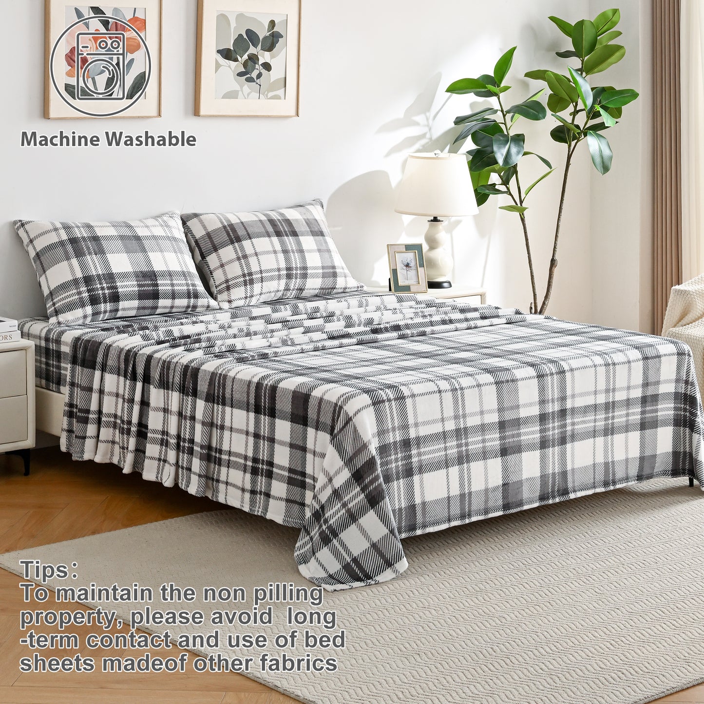 Wholesale  Flannel Plaid Striped 4 PC Bed Sheet
