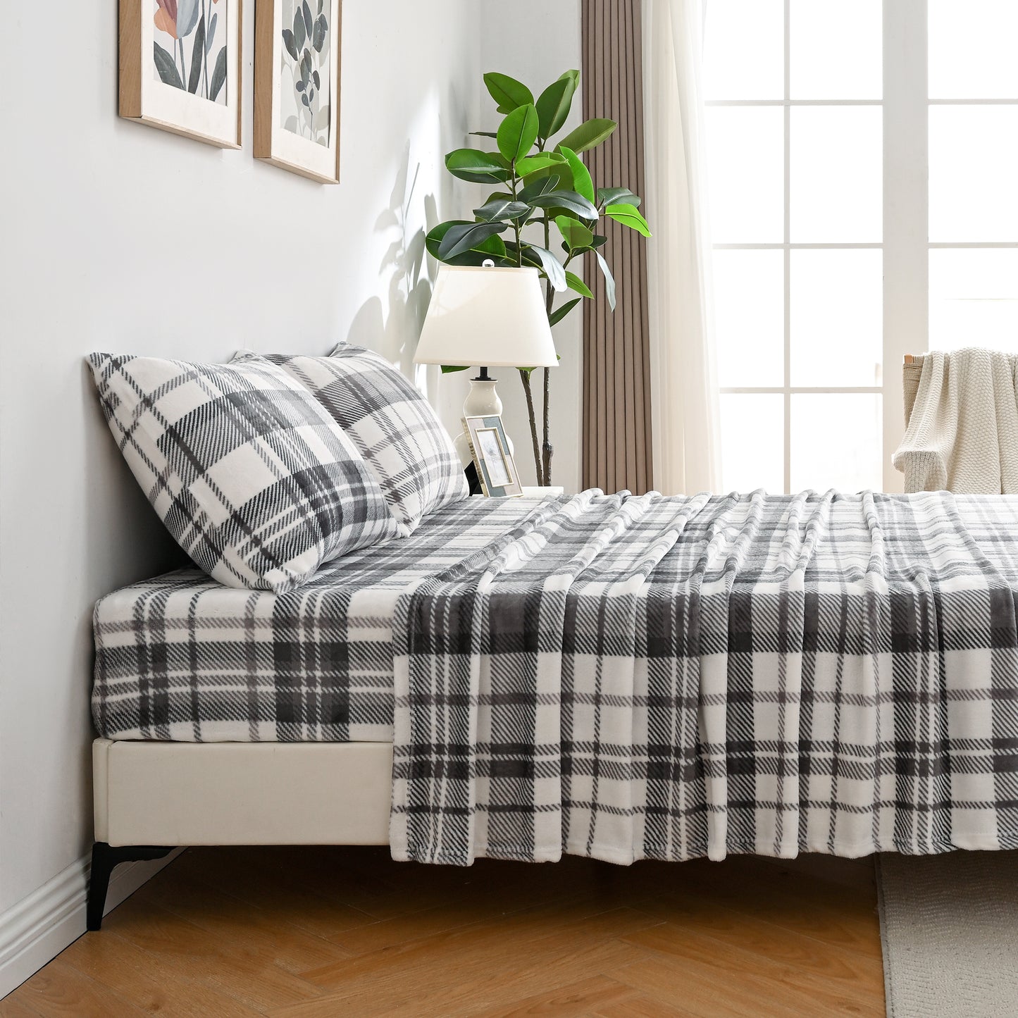 Wholesale  Flannel Plaid Striped 4 PC Bed Sheet