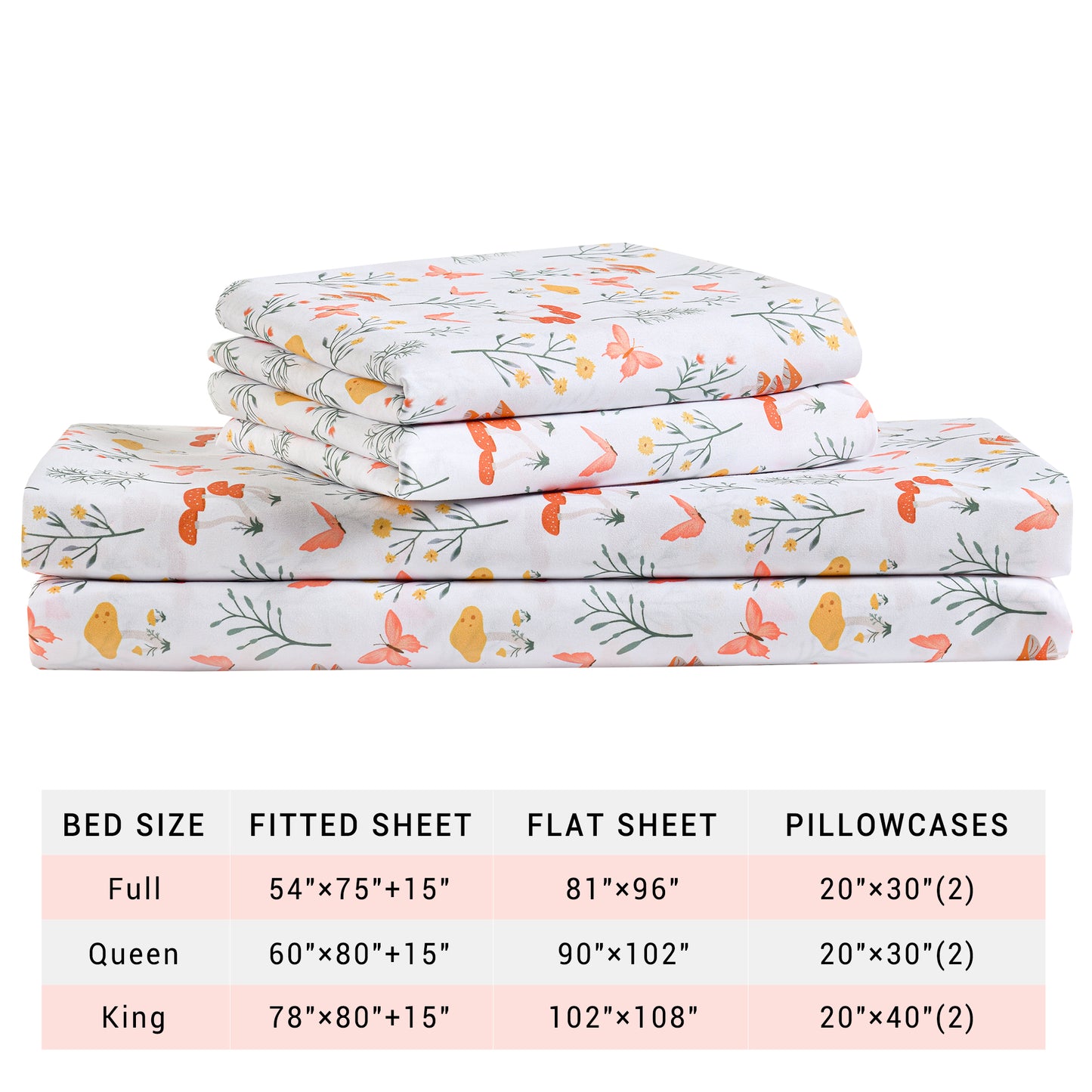 Spring Plant-Print Fitted Bed Sheet Set