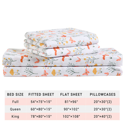 Spring Plant-Print Fitted Bed Sheet Set