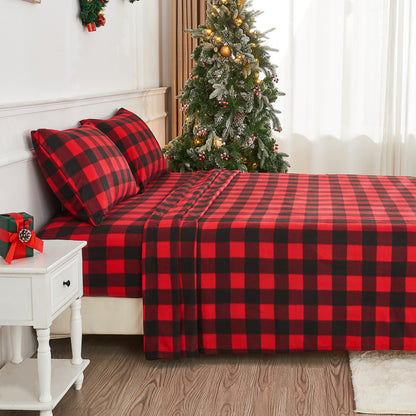 Wholesale 4pc  Plaid Printed Double-faced Fleece Bedding Set