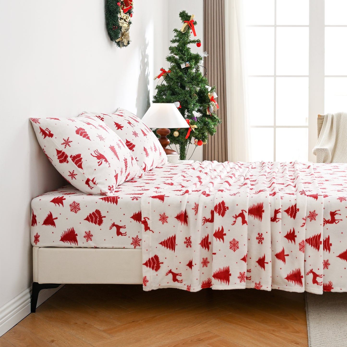 Wholesale  Christmas 4 PC Flannel Bed Sheet Set