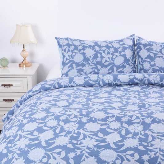 Vintage Blue Floral Printed Comforter Set