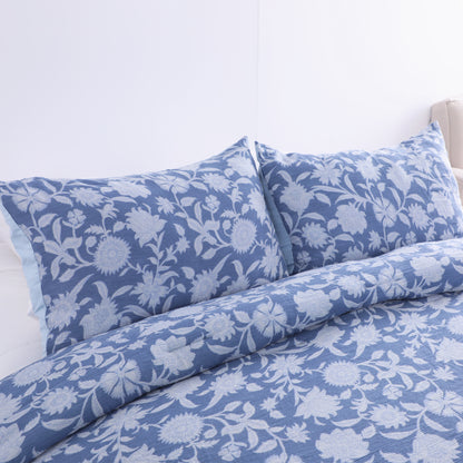 Vintage Blue Floral Printed Comforter Set