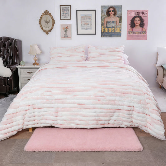 Wholesale Horizontal Stripe Rabbit Hair Duvet Cover Set